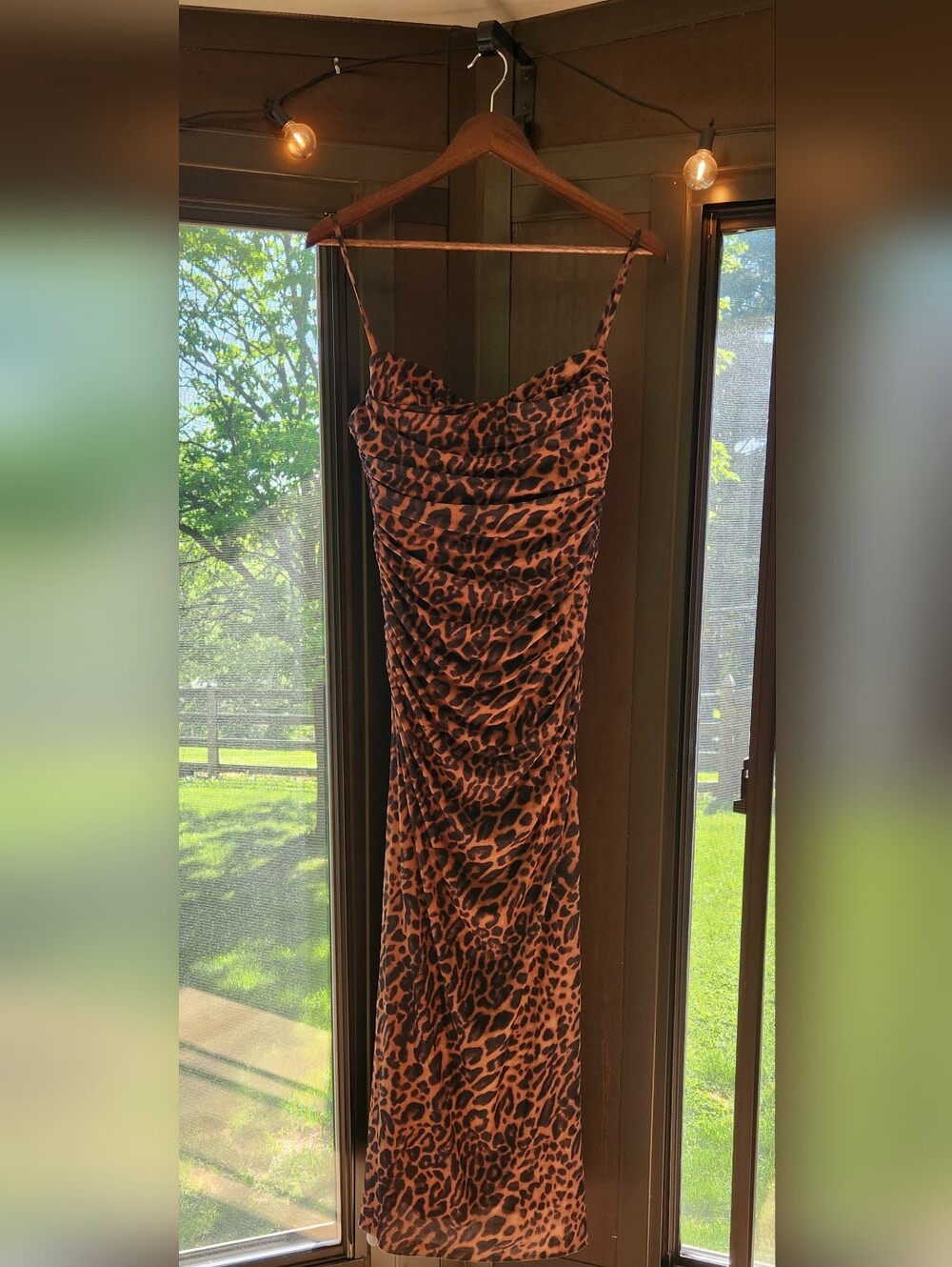 Zara Tulle Leopard Print MIDI Spaghetti Strap Dress NWT